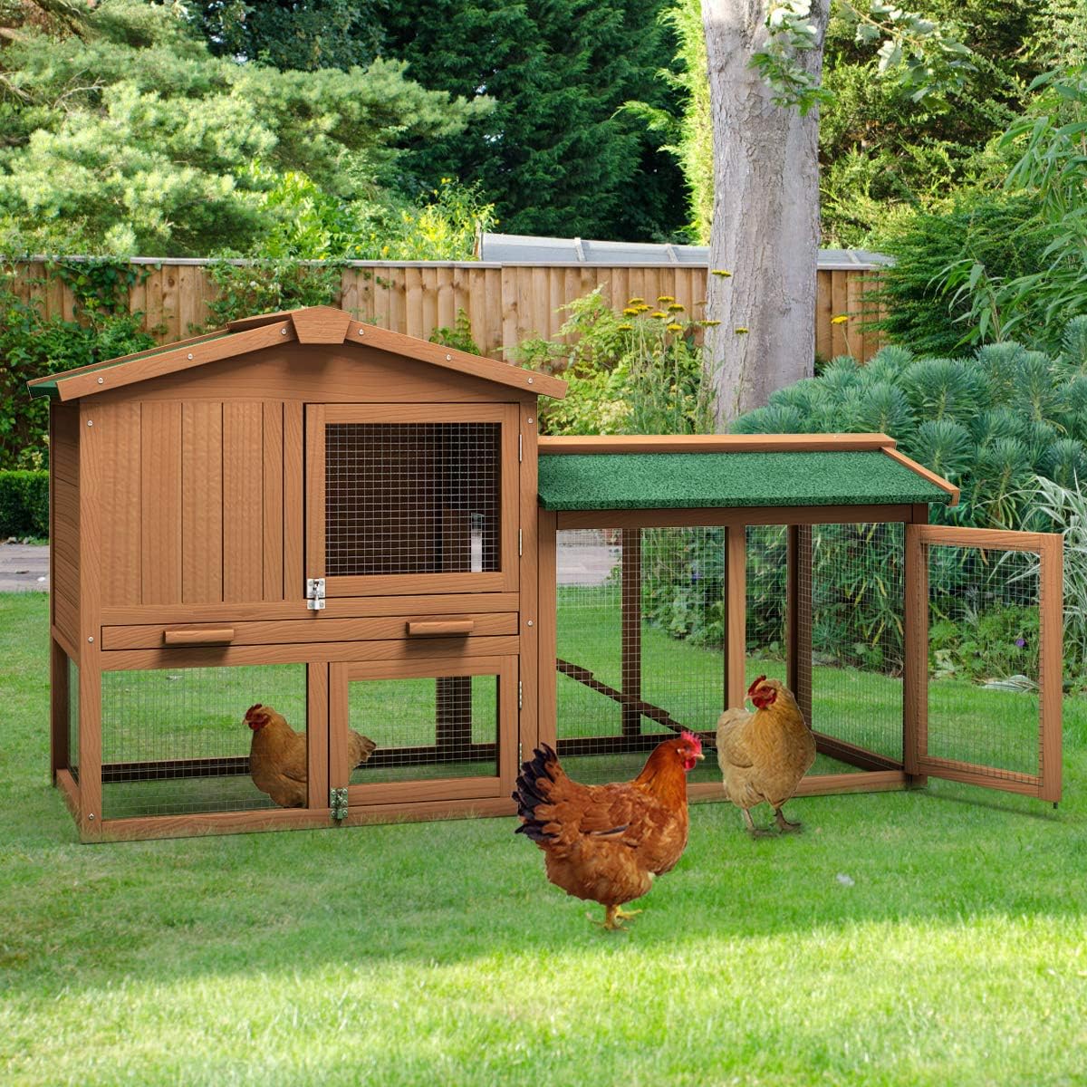 2026 SalesLarge chicken coop, wooden hen house, outdoor backyard rabbit cage with ventilation door, detachable tray and slope, chicken nesting box (58 inches) (58 inches long x 21 inches wide x 34 inches high)