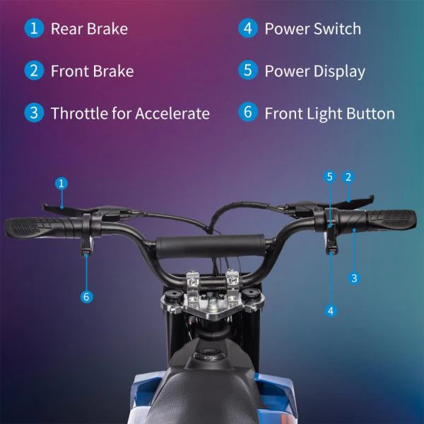 2026 Sales36V Kids Electric Dirt Bike, 36V, 350W, 15.5MPH, LED, 175lbs Max – Blue