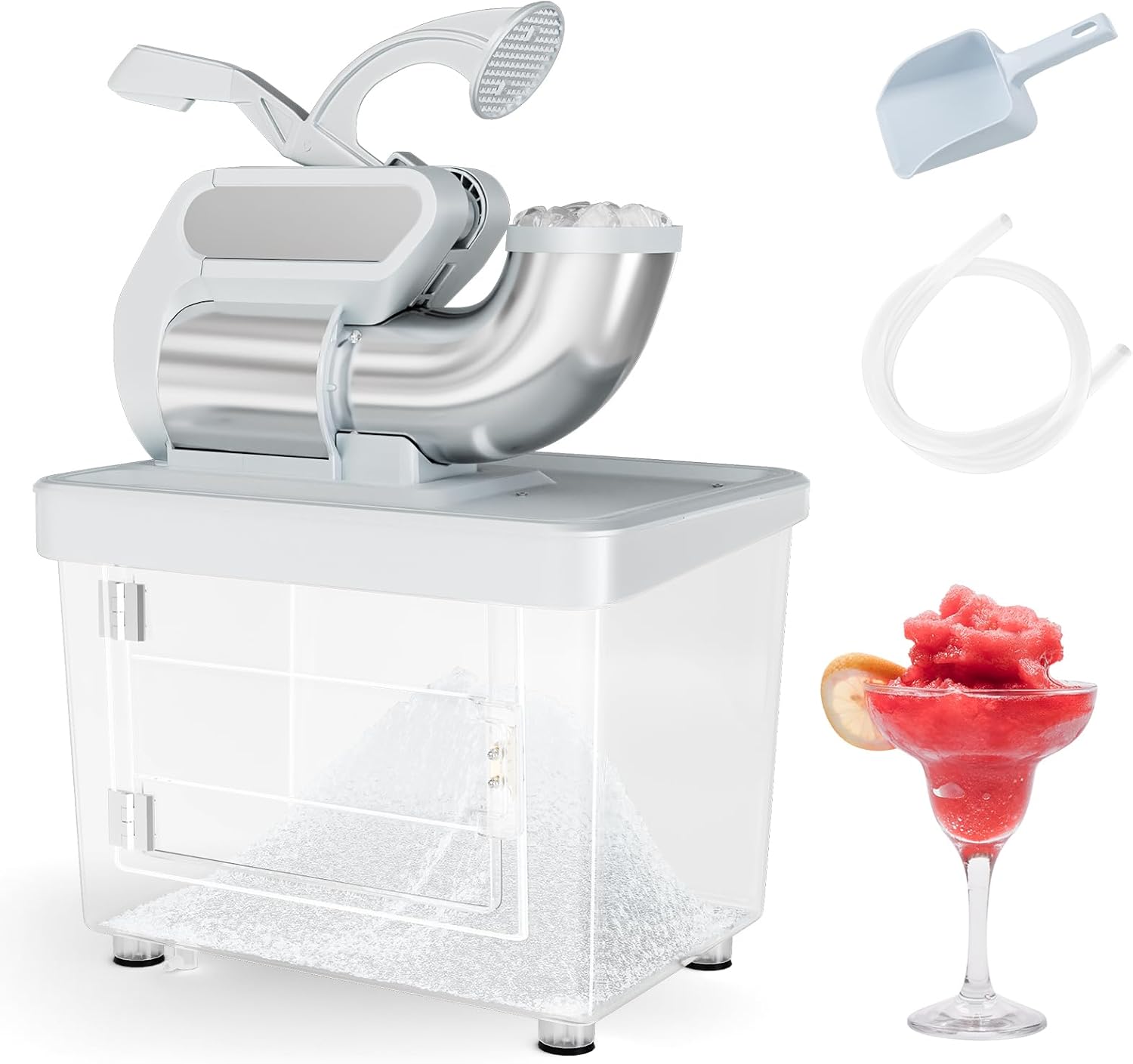 2026 Sales660-pound-per-hour commercial ice cube crusher, 300-watt ETL-certified electric ice cone machine, equipped with double blades, safety on/off button, 120-volt stainless steel ice cream maker, suitable for home restaurants, bars (gray)