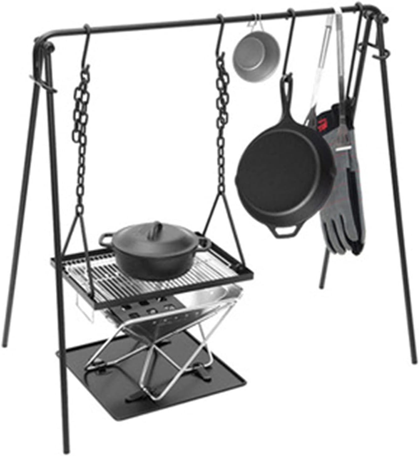 2026 SalesGrill Swing Campfire Cooking Stand BBQ Grill With Hooks & Accessories Bag For Outdoor Picnic Cookware & Dutch Ove (Color : Black, Size : 90x57x87cm) (Black 90x57x87cm)