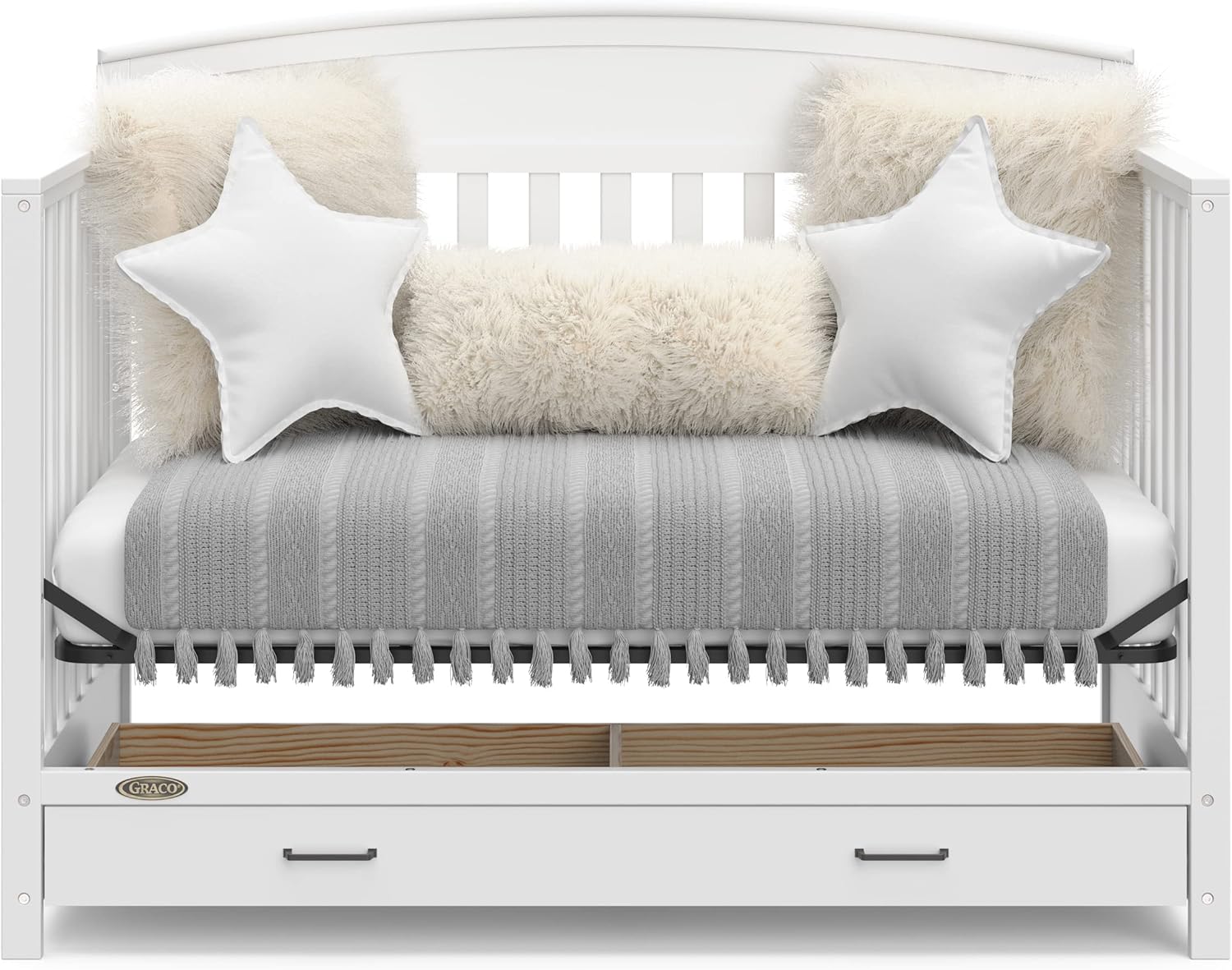 2026 Sales5-in-1 Convertible Baby Bed (with drawers, white) - Green Guardian Gold Certification, built-in baby bed storage drawer, convertible to toddler bed, day bed and full-size bed