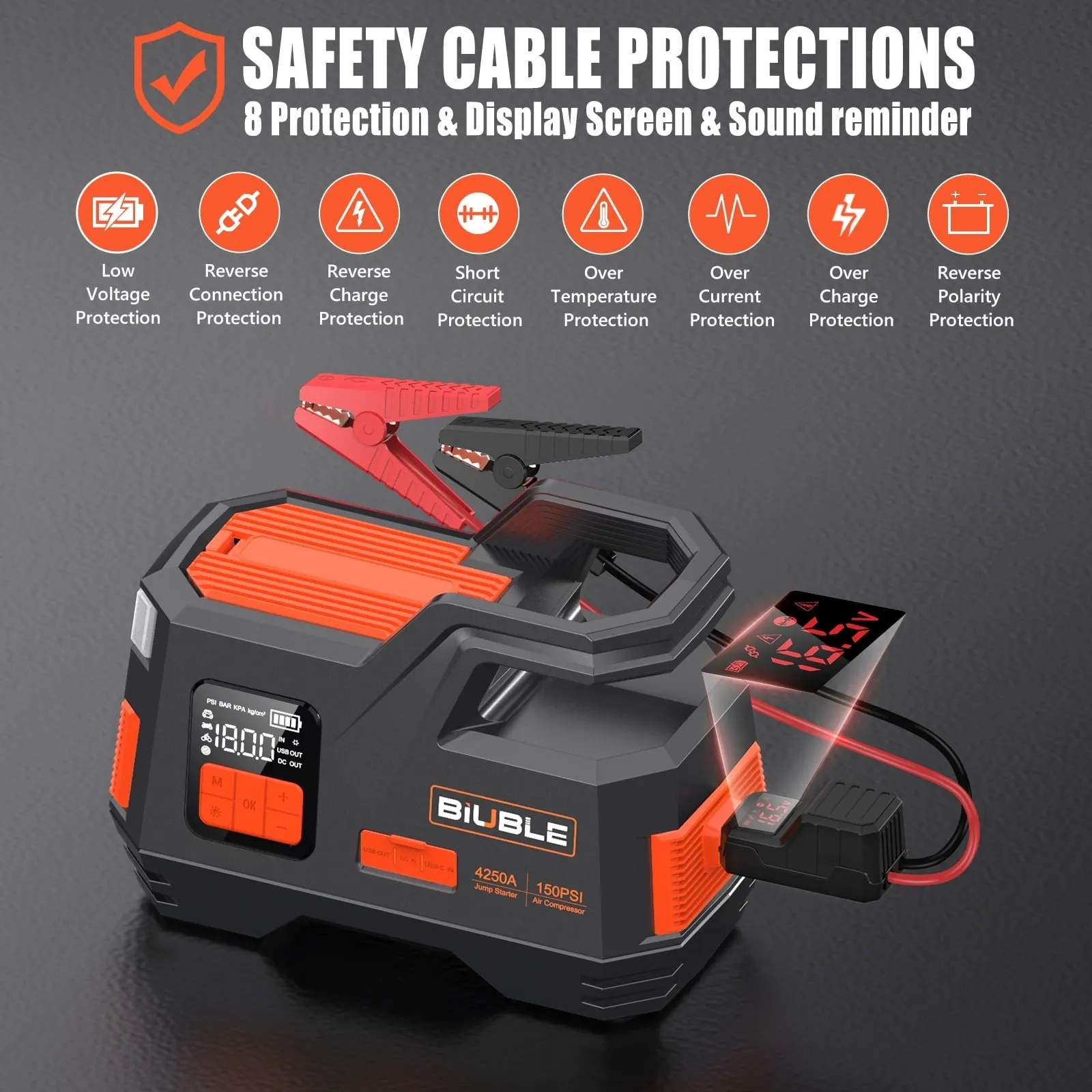 2026 SalesCar Jump Starter with Air Compressor, 4500A Peak 26800mAh 12V Auto with 150PSI Tire Inflator（up to All Gas or 10.0L Diesel Engine）