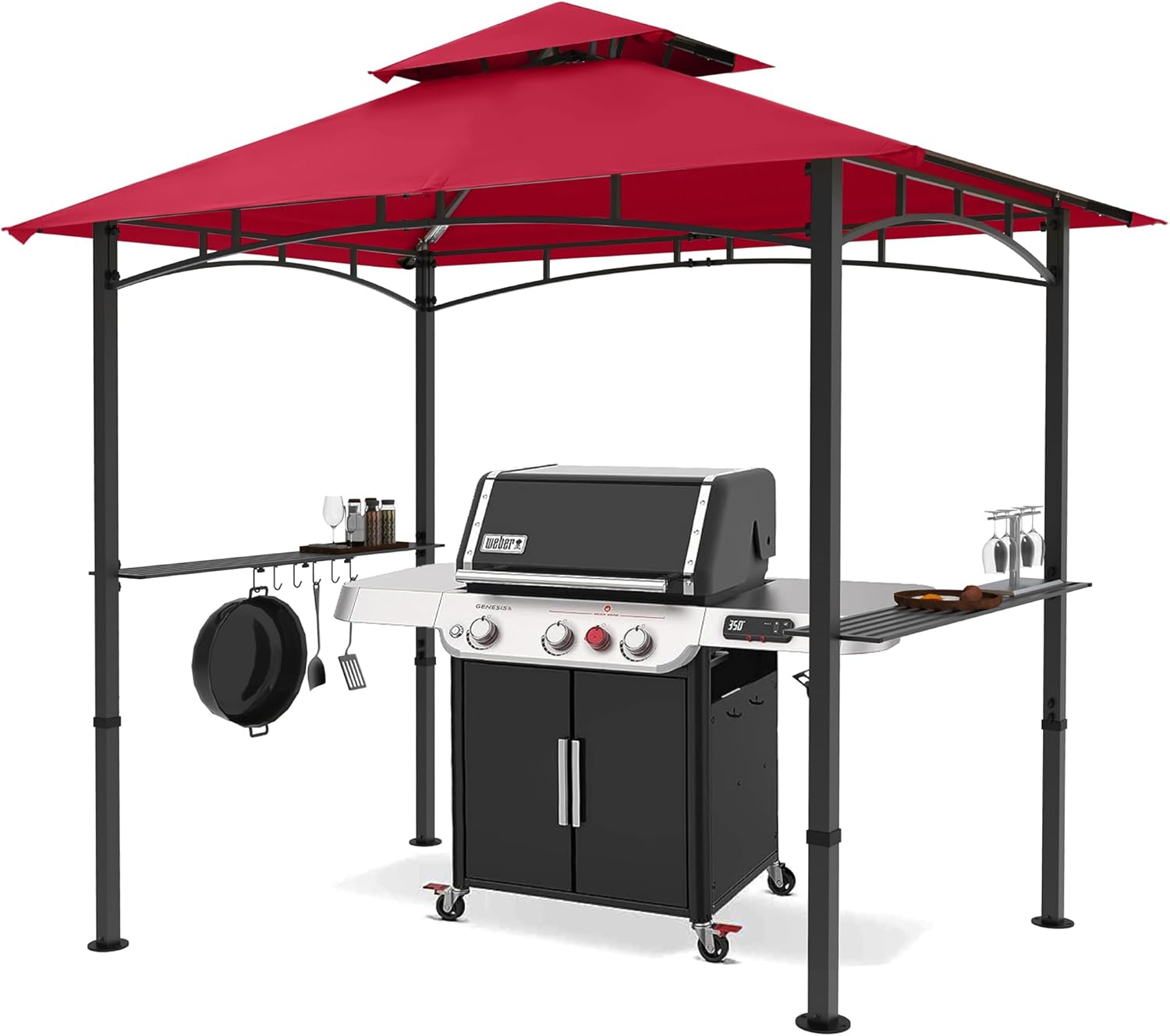 2026 SalesBar pavilion-style outdoor barbecue shelter 8 feet by 5 feet, double-layer outdoor barbecue shelter canopy with LED lights (gray)