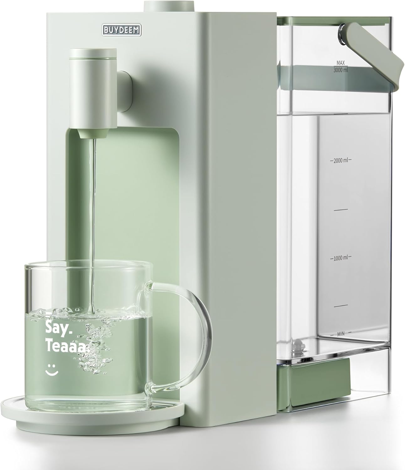 2026 Sales3-liter instant hot water dispenser, desktop water heater, with 8 temperature settings and 5 water volume options, quickly heats up, highly suitable for home and office use, featuring a warm and pleasant light green design.