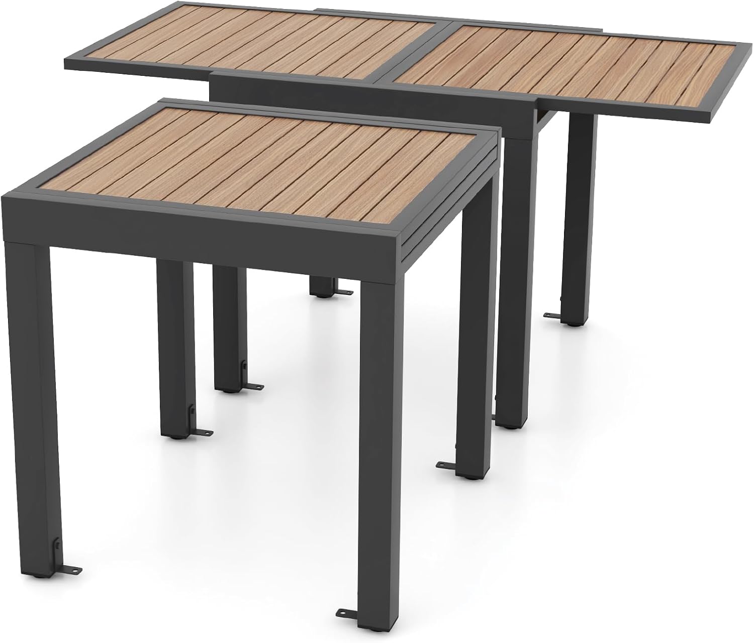 2026 SalesExtensible outdoor dining table, patio table, all-weather aluminum frame, large rectangular lawn backyard garden terrace dining table, suitable for 4 to 6 people, dark gray (dark gray, slatted tabletop)