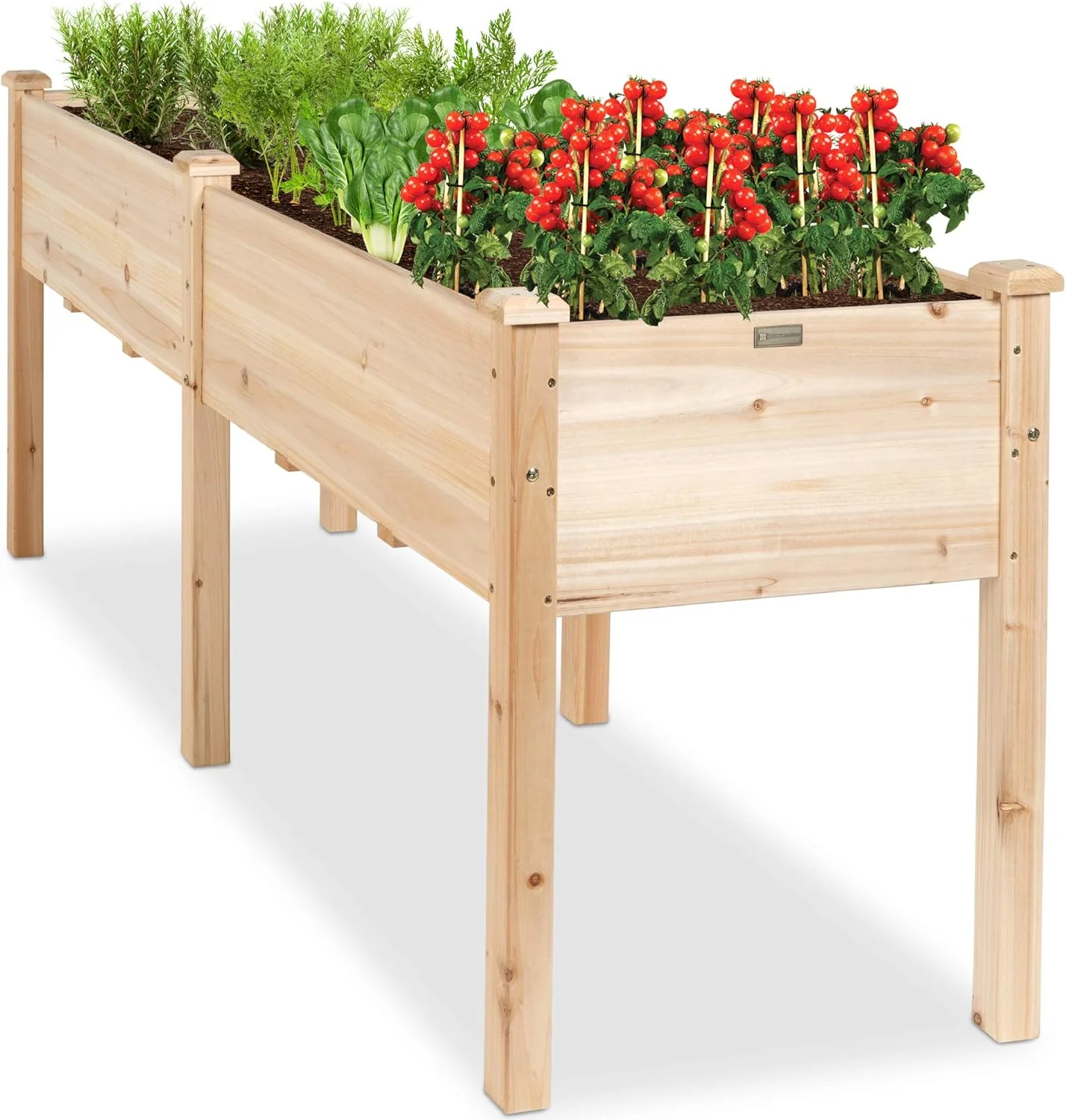2026 Sales72x23x30in Raised Garden Bed, Elevated Wood Planter Box Stand for Backyard, Patio, Balcony w/Divider Panel, 6 Legs, 300lb Capacity - Natural