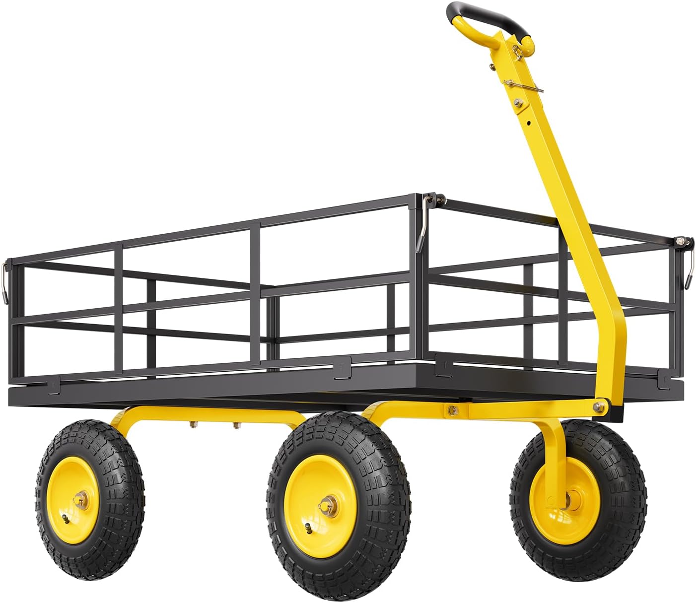 2026 Sales1200-pound steel garden cart, heavy-duty capable of pulling garden truck, two-in-one outdoor metal multi-functional cargo vehicle for garden, equipped with 13-inch all-terrain tires, detachable mesh side panels and 180° rotating handle