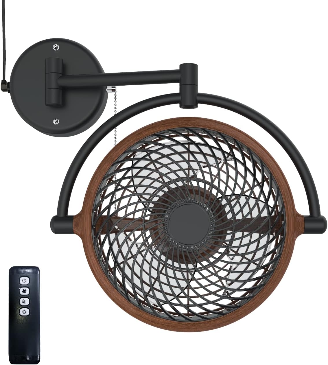 2026 Sales0-inch wall-mounted rotatable fan with foldable arm (honeycomb wood color)