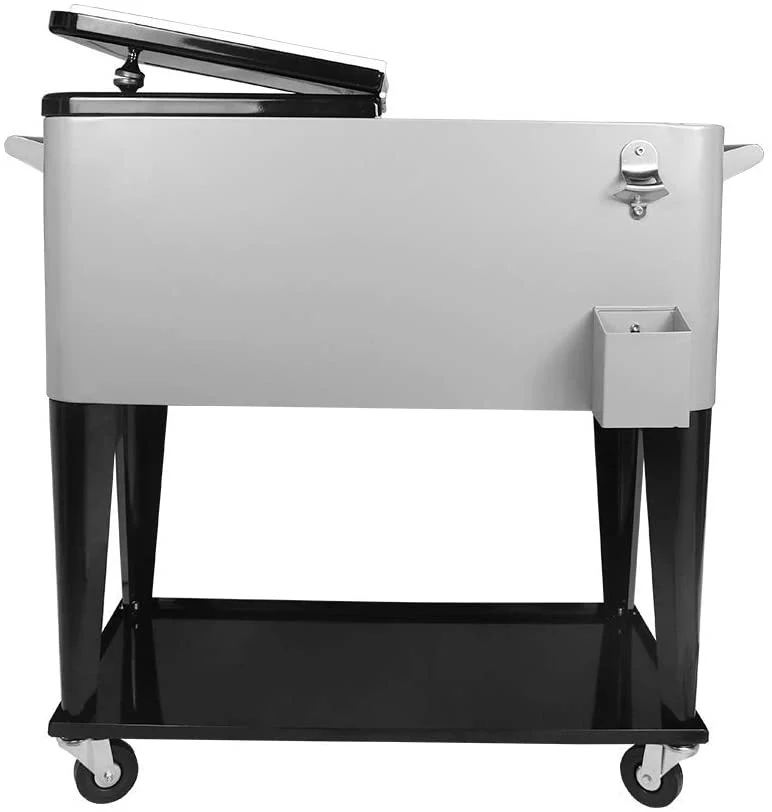 2026 Sales80 Quart Rolling Cooler Cart for Outdoor Patio Deck Party, Portable Party Bar Cold Drink Beverage Cart