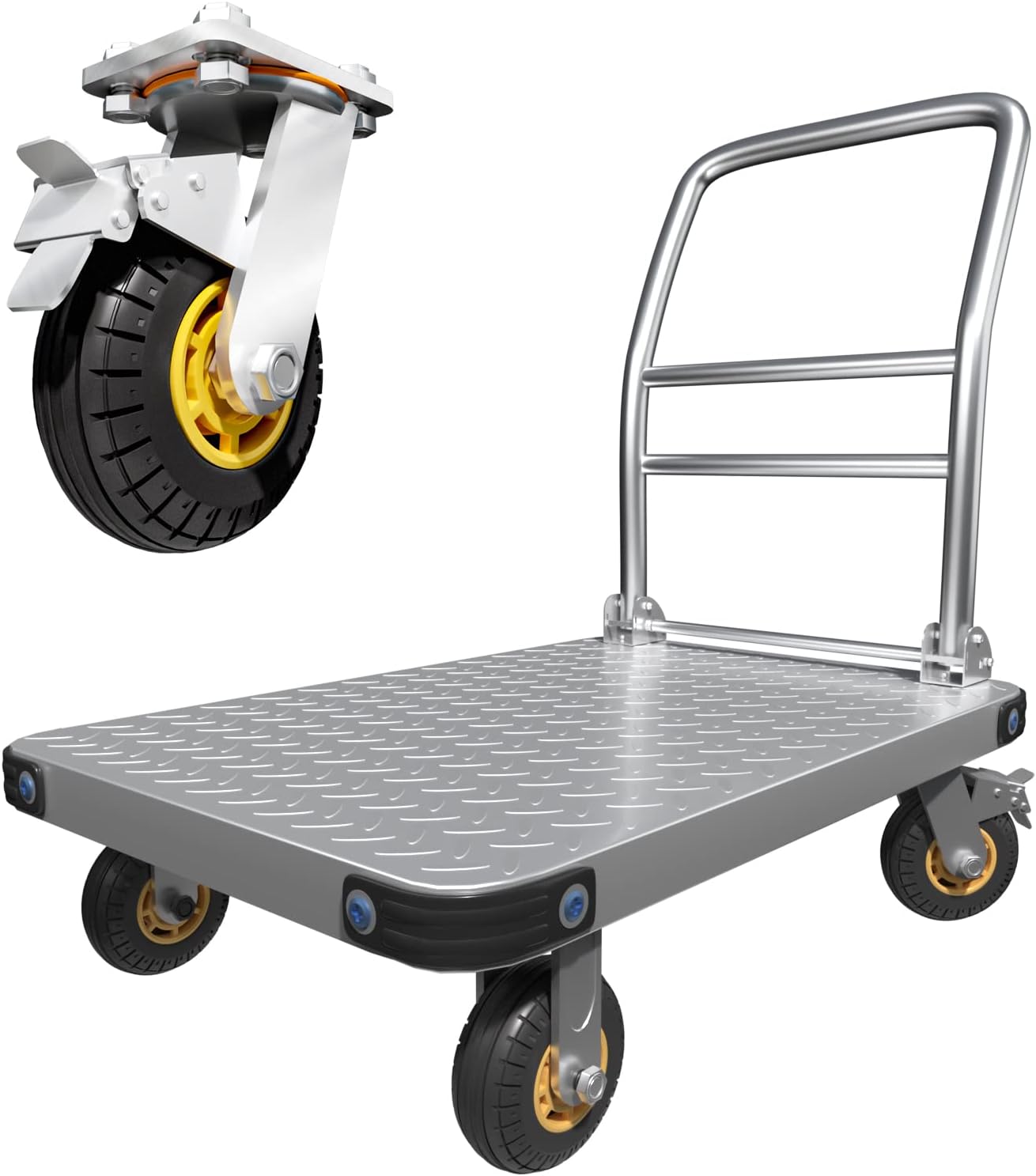 2026 SalesHeavy Duty Platform Truck Flat Moving Cart Hand Trucks,2000Lbs Steel Push Cart Dolly with Brake Design, 36 x 24in Large Flatbed with 5'' 360 Degree Swivel Wheels for Easy Storage