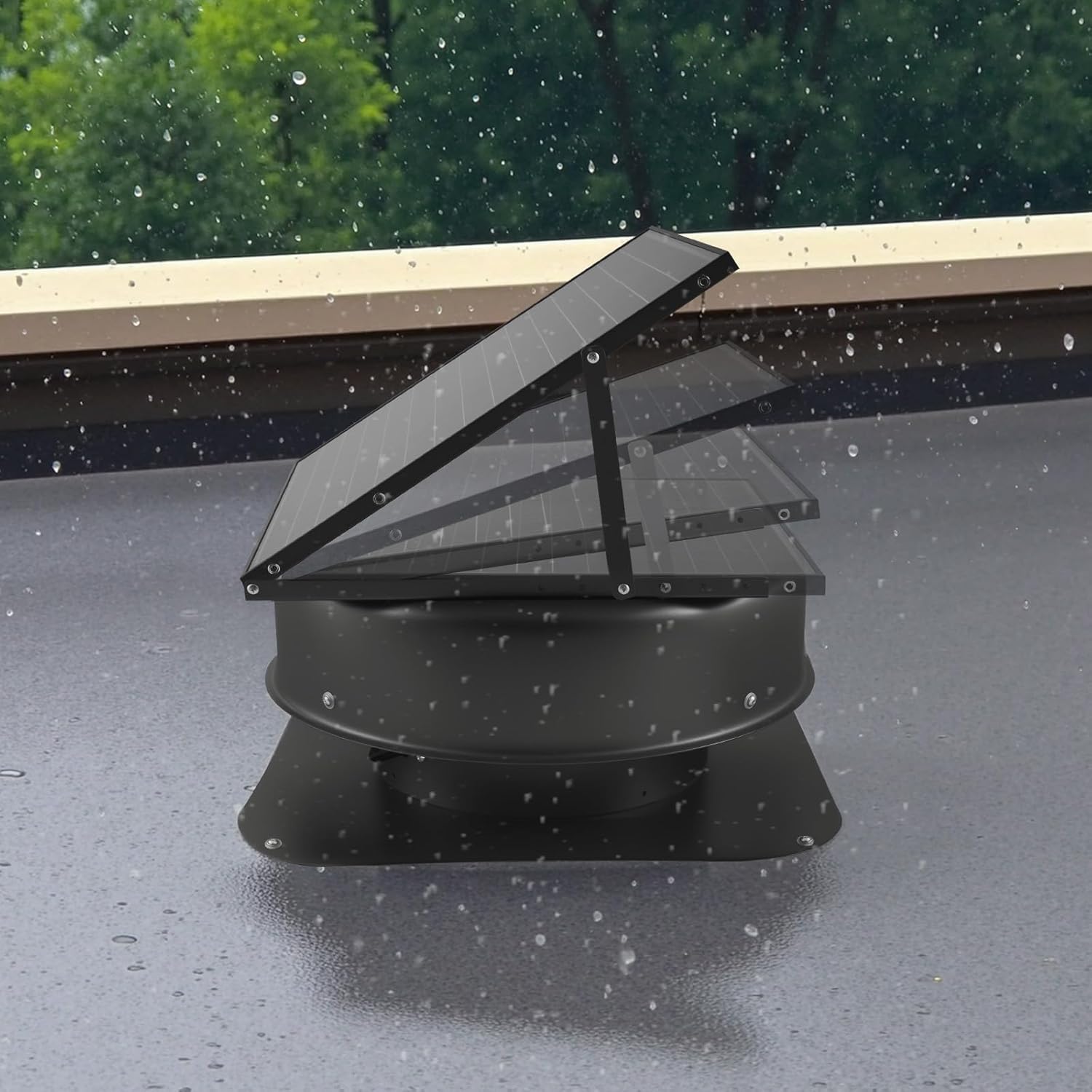 2026 SalesRoof attic exhaust fan, 50-watt intelligent solar roof ventilation fan, equipped with thermostat, remote control, 3000 cubic feet per minute airflow, built-in smoke sensor and automatic stop function (for cooling and dehumidification)