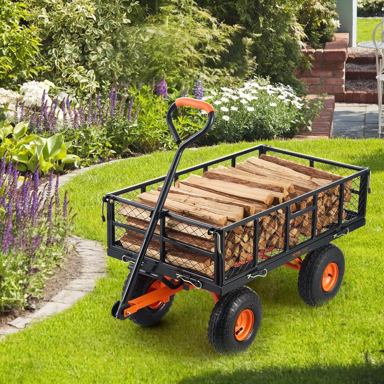 2026 SalesGarden Dump Cart, Heavy Duty Garden Wagon Yard Dump Wagon with Removable Sides, Convert to Flatbed, Utility Liner, 10in All Terrain Wheels