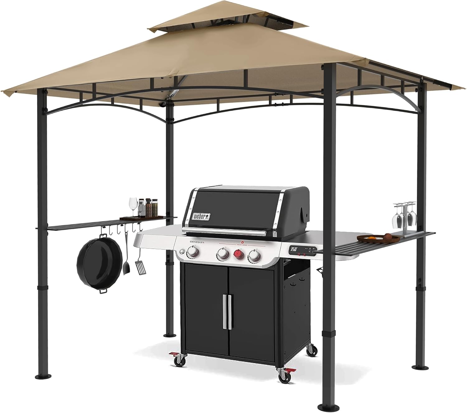 2026 SalesBar pavilion-style outdoor barbecue shelter 8 feet by 5 feet, double-layer outdoor barbecue shelter canopy with LED lights (gray)