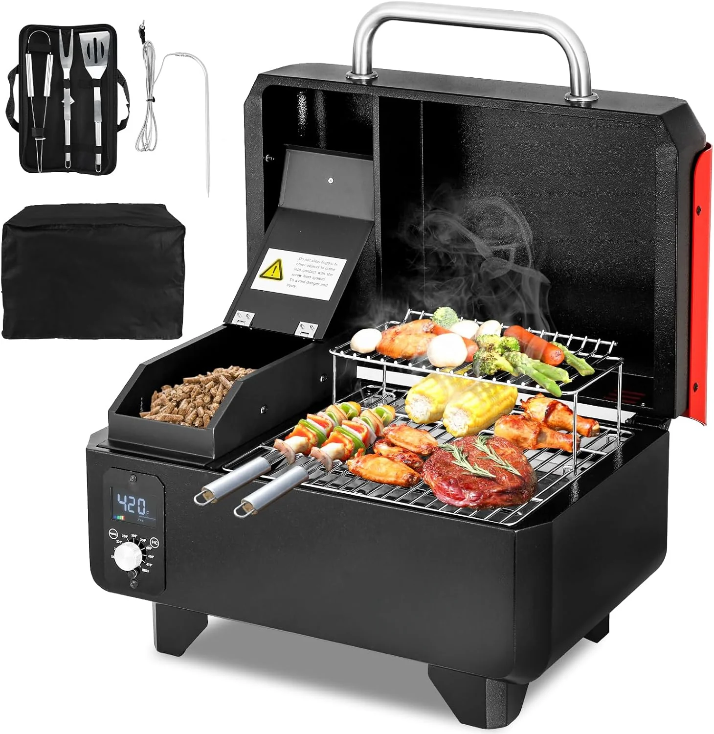 2026 SalesPortable Wood Pellet Grill and Smoker,Electric Outdoor 8 in 1 Tabletop Grills for RV Camping Tailgating RV Cooking BBQ, Intelligent Temperature Control and Superheated Steam Technology
