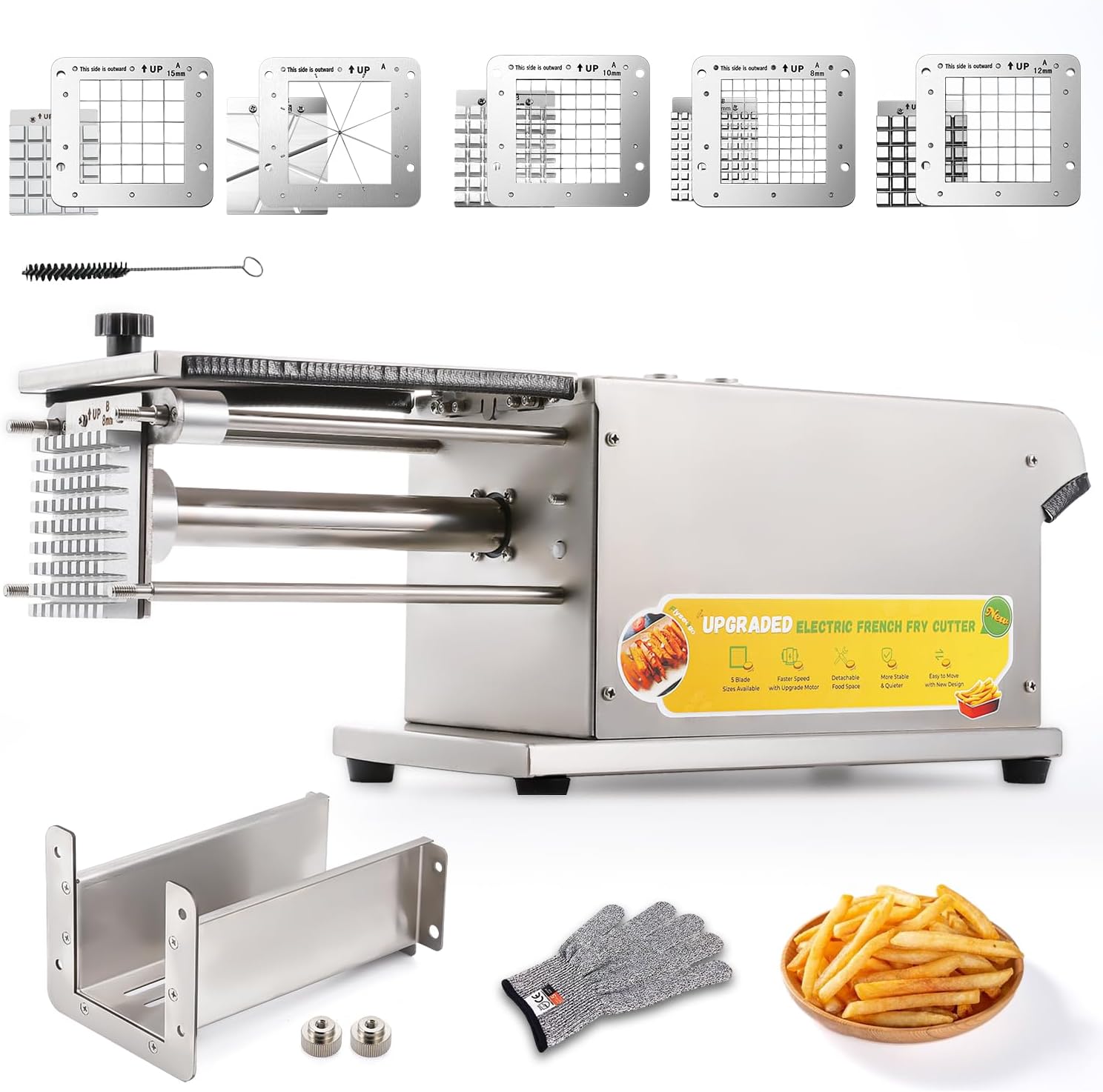 Upgraded French-style fries cutter, equipped with 5 blades, electric potato cutter, professional cutter for making French fries, suitable for both commercial and household use, made of stainless steel, suitable for sweet potatoes and cucumbers.