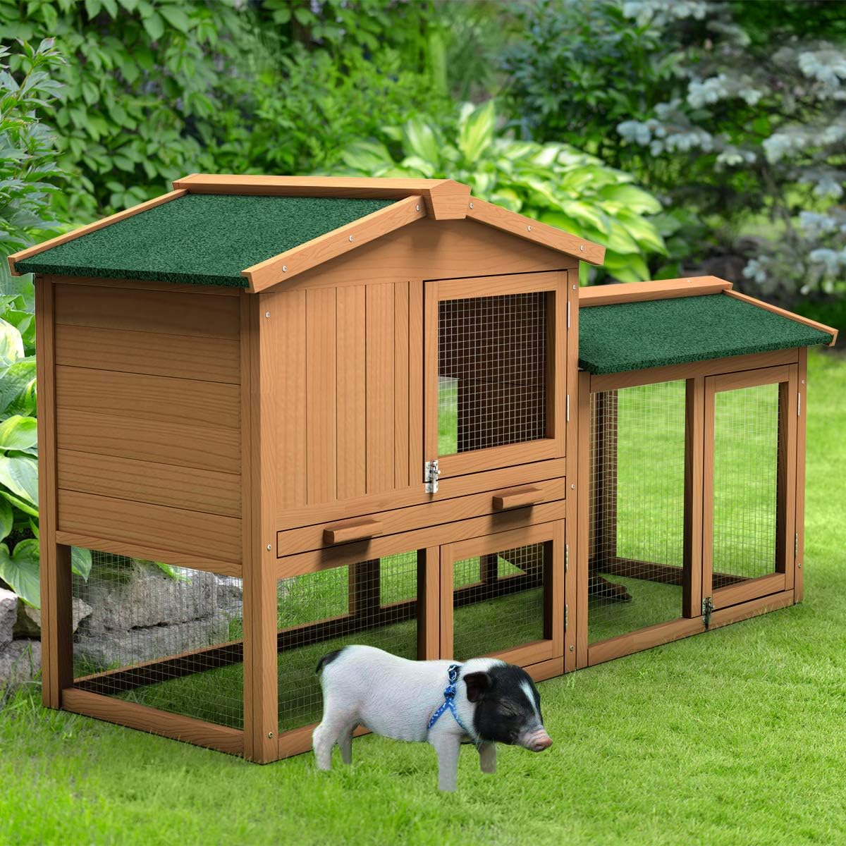 2026 SalesLarge chicken coop, wooden hen house, outdoor backyard rabbit cage with ventilation door, detachable tray and slope, chicken nesting box (58 inches) (58 inches long x 21 inches wide x 34 inches high)