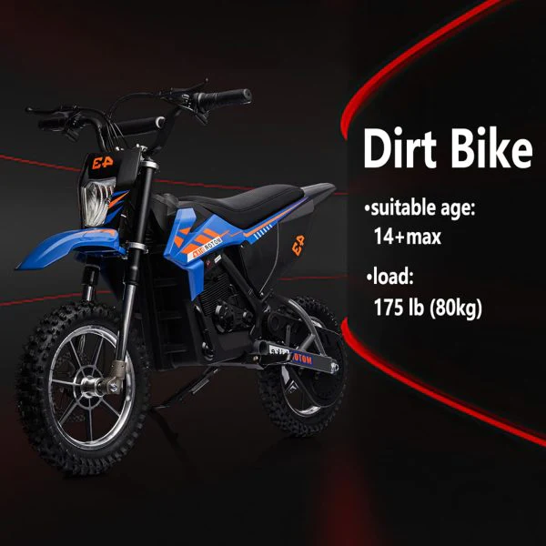 2026 Sales36V Kids Electric Dirt Bike, 36V, 350W, 15.5MPH, LED, 175lbs Max – Blue