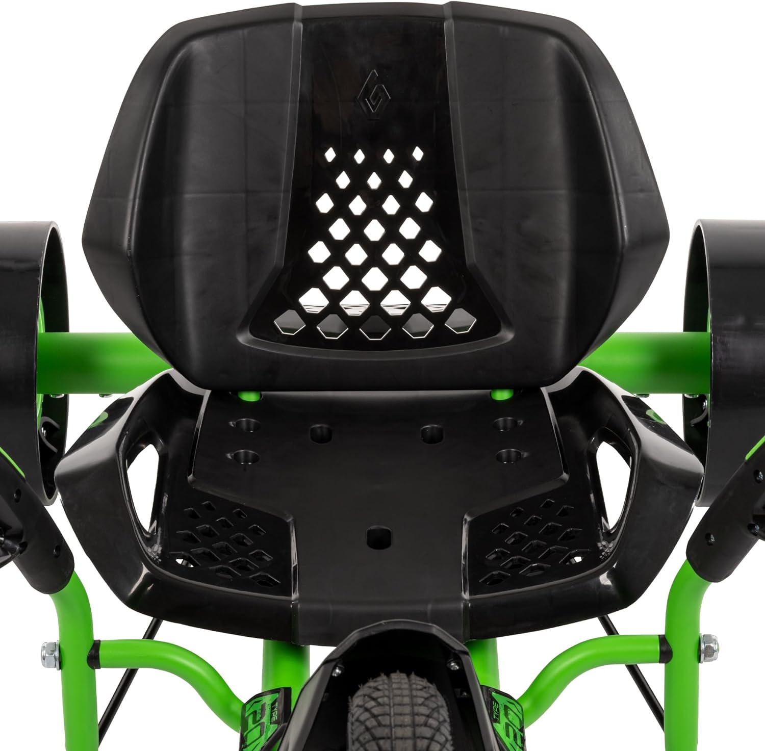 2026 Sales20-inch drift tricycle, with smooth lines and comfortable design, adjustable seat, sturdy steel frame, easy to operate, suitable for children over 8 years old, equipped with LED lighting and foot brakes, available in green and black colors.