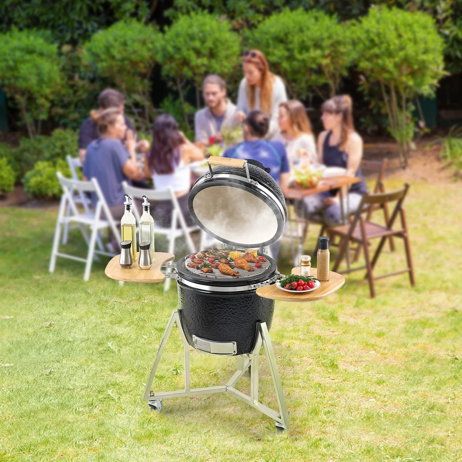 2026 Sales18-inch portable charcoal grill with lid and cart, propane gas grill with sturdy stainless steel frame, outdoor cooking small smoker, suitable for camping, picnics and backyard barbecues, black version