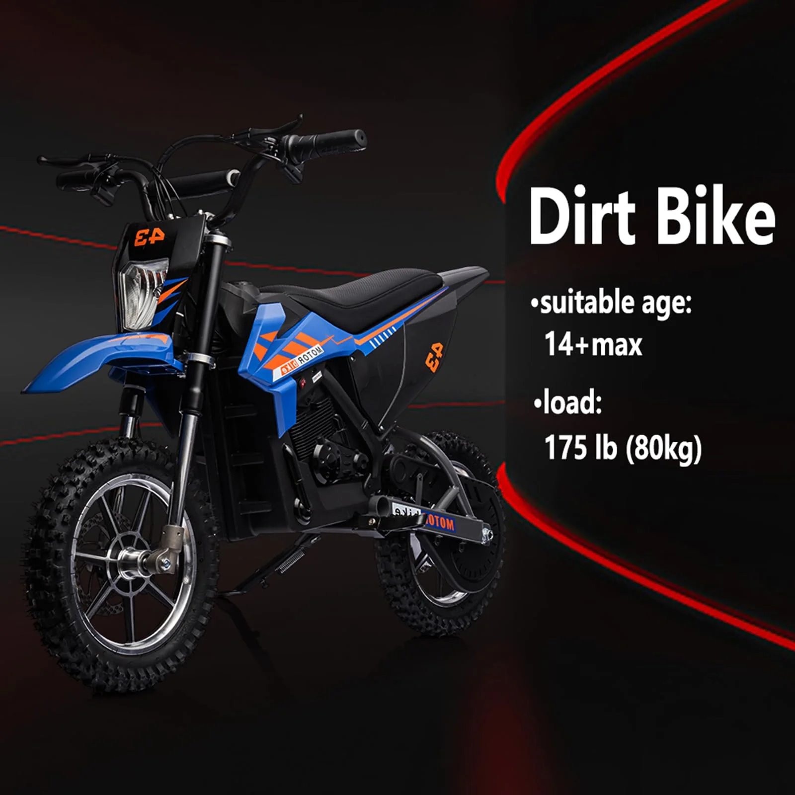 2026 Sales36V Kids Electric Dirt Bike, 36V, 350W, 15.5MPH, LED, 175lbs Max – Blue