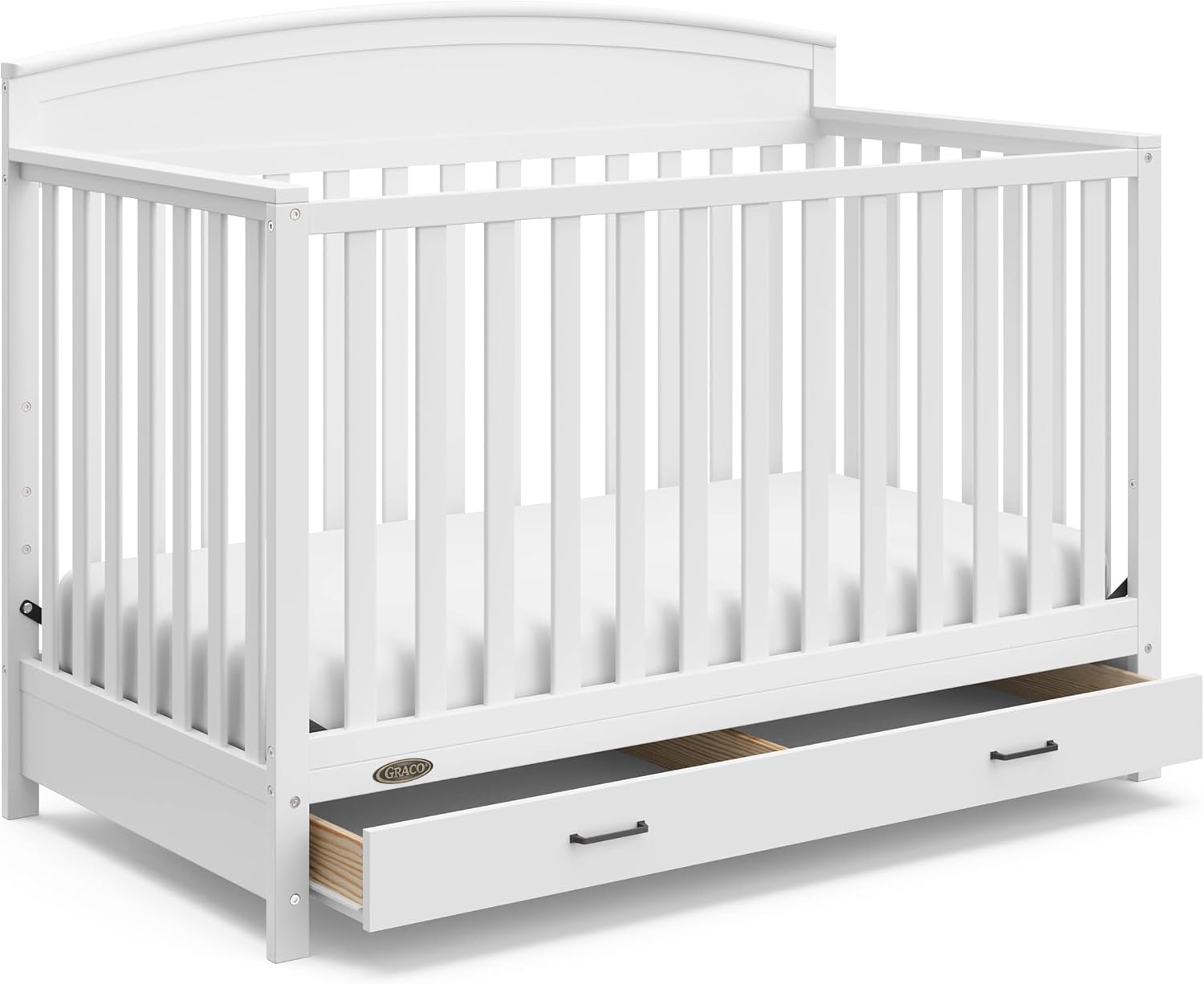 2026 Sales5-in-1 Convertible Baby Bed (with drawers, white) - Green Guardian Gold Certification, built-in baby bed storage drawer, convertible to toddler bed, day bed and full-size bed