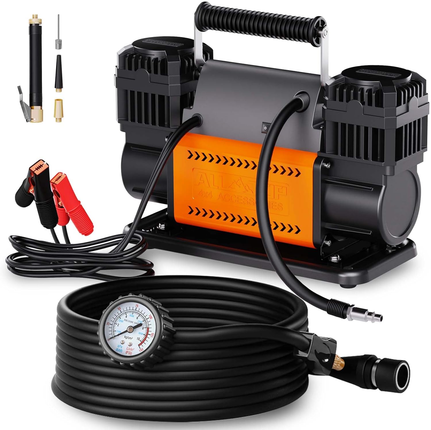 2026 SalesAir compressor kit, dual cylinder, 12-volt portable inflator, 12.35 cubic feet per minute, suitable for truck tires for off-road use, heavy-duty Max 150 pounds per square inch, suitable for four-wheel drive vehicles and campers.