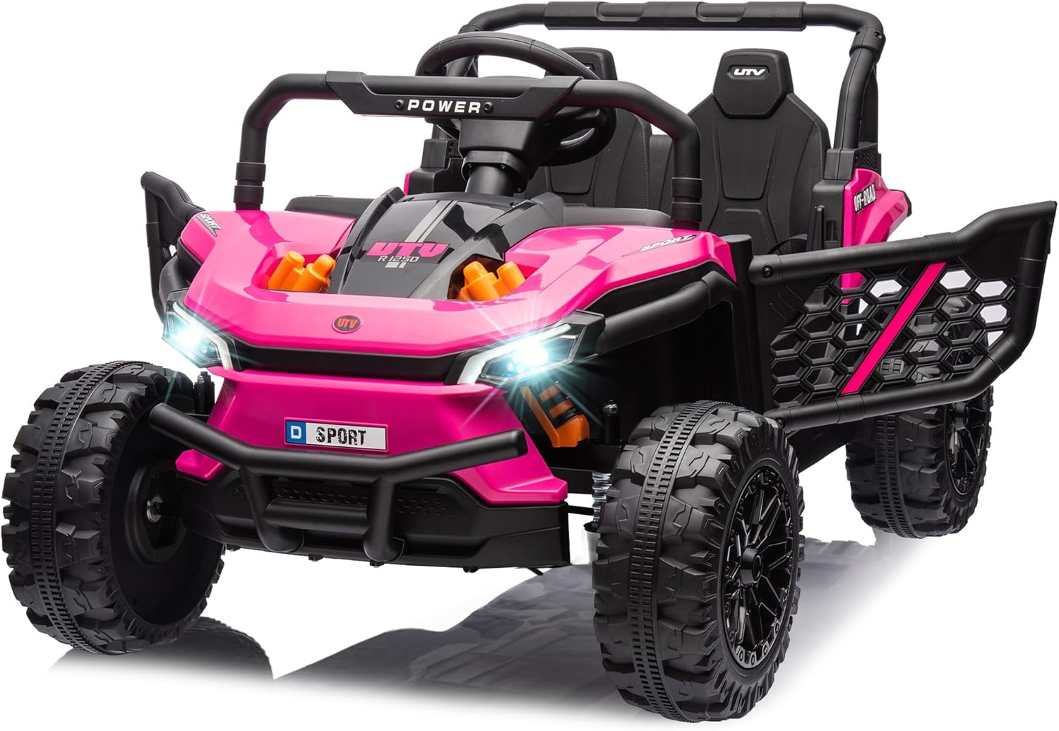 2026 Sales12-volt UTV scooter electric children's play vehicle, single-seat, equipped with a parent remote control, hinged doors, LED lights and Bluetooth MP3 player (white)