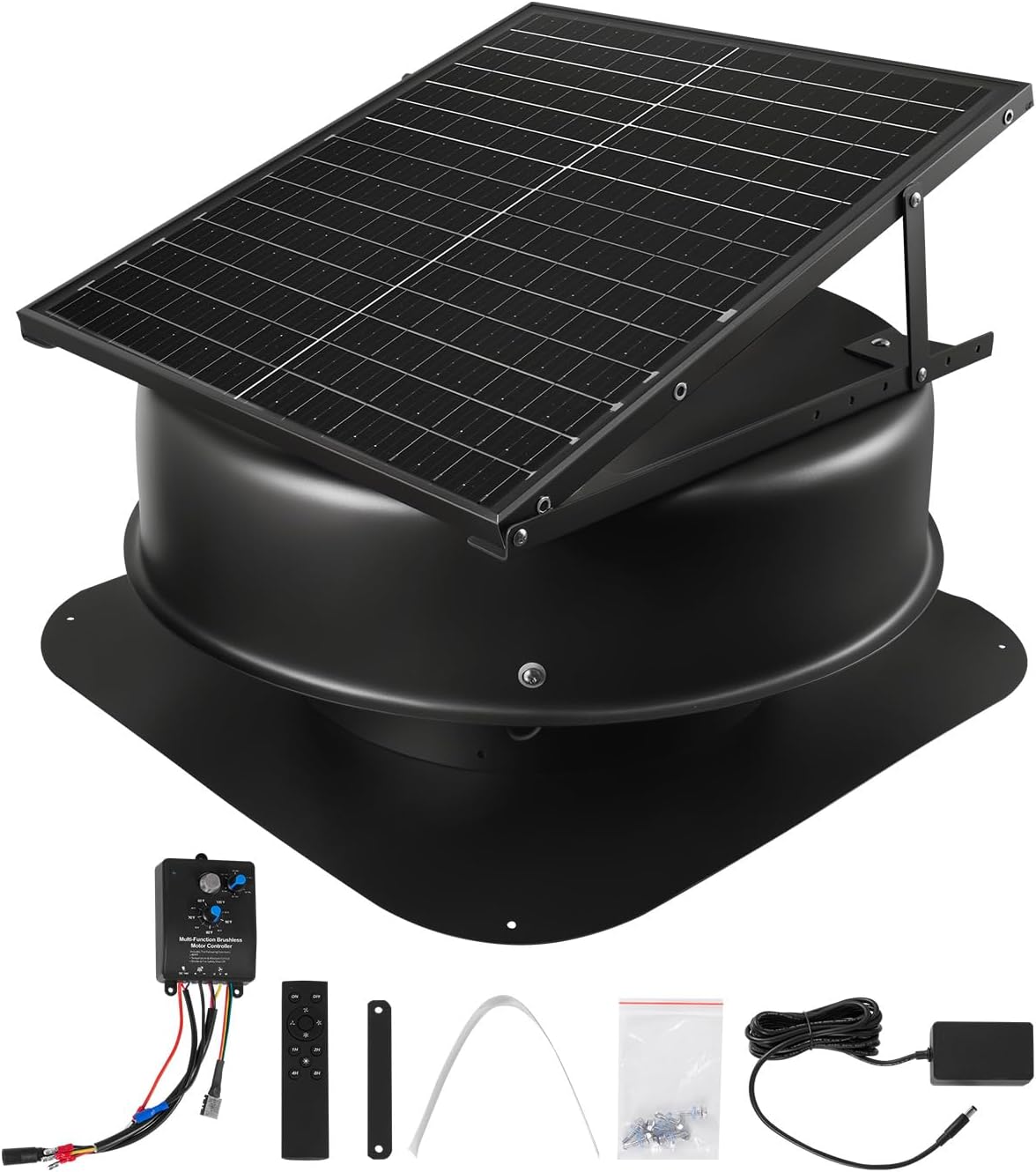 2026 SalesRoof attic exhaust fan, 50-watt intelligent solar roof ventilation fan, equipped with thermostat, remote control, 3000 cubic feet per minute airflow, built-in smoke sensor and automatic stop function (for cooling and dehumidification)
