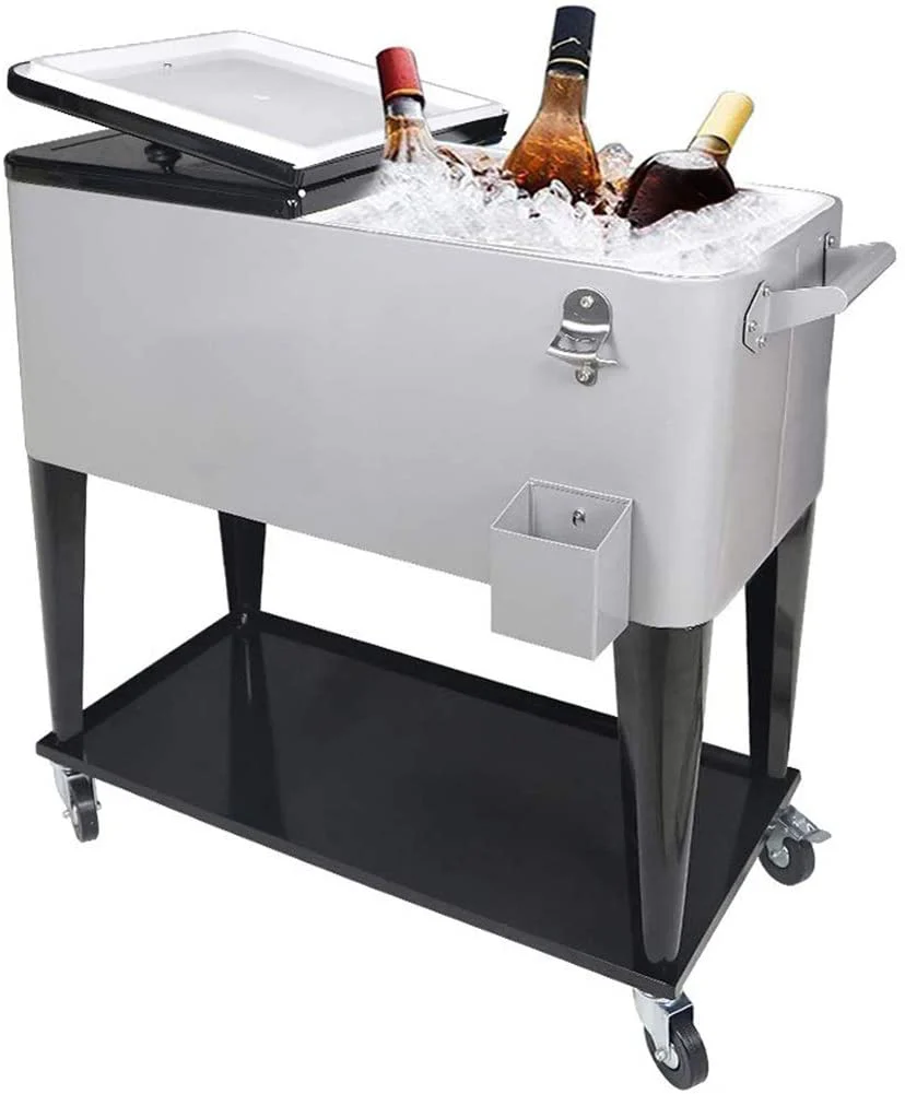 2026 Sales80 Quart Rolling Cooler Cart for Outdoor Patio Deck Party, Portable Party Bar Cold Drink Beverage Cart