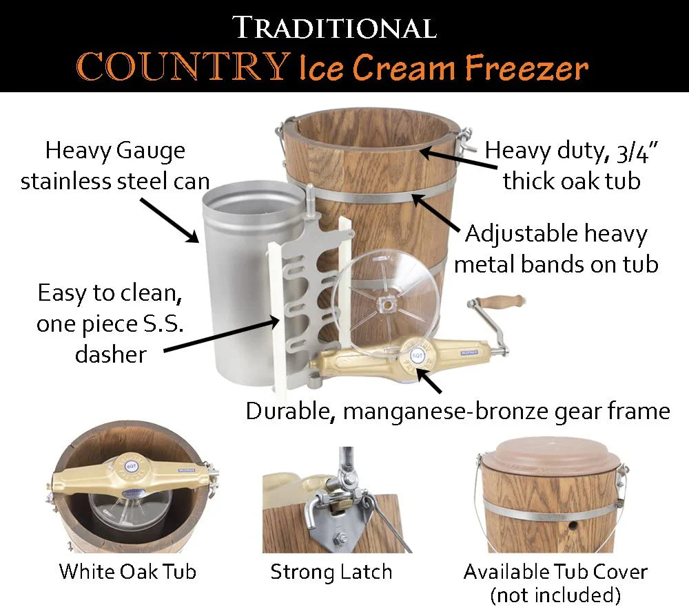 2026 Sales6 qt Ice Cream Maker – Classic Wooden Tub – Hand Crank