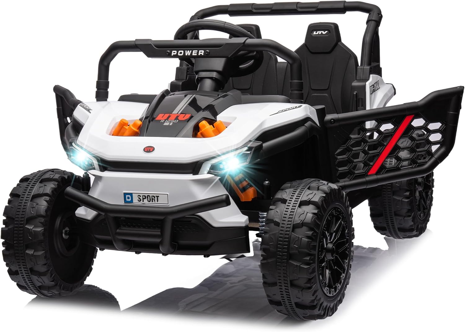 2026 Sales12-volt UTV scooter electric children's play vehicle, single-seat, equipped with a parent remote control, hinged doors, LED lights and Bluetooth MP3 player (white)