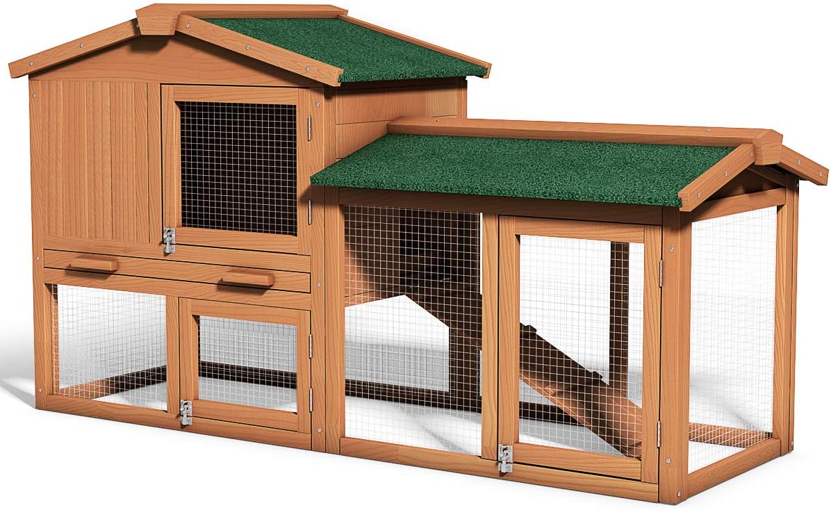 2026 SalesLarge chicken coop, wooden hen house, outdoor backyard rabbit cage with ventilation door, detachable tray and slope, chicken nesting box (58 inches) (58 inches long x 21 inches wide x 34 inches high)