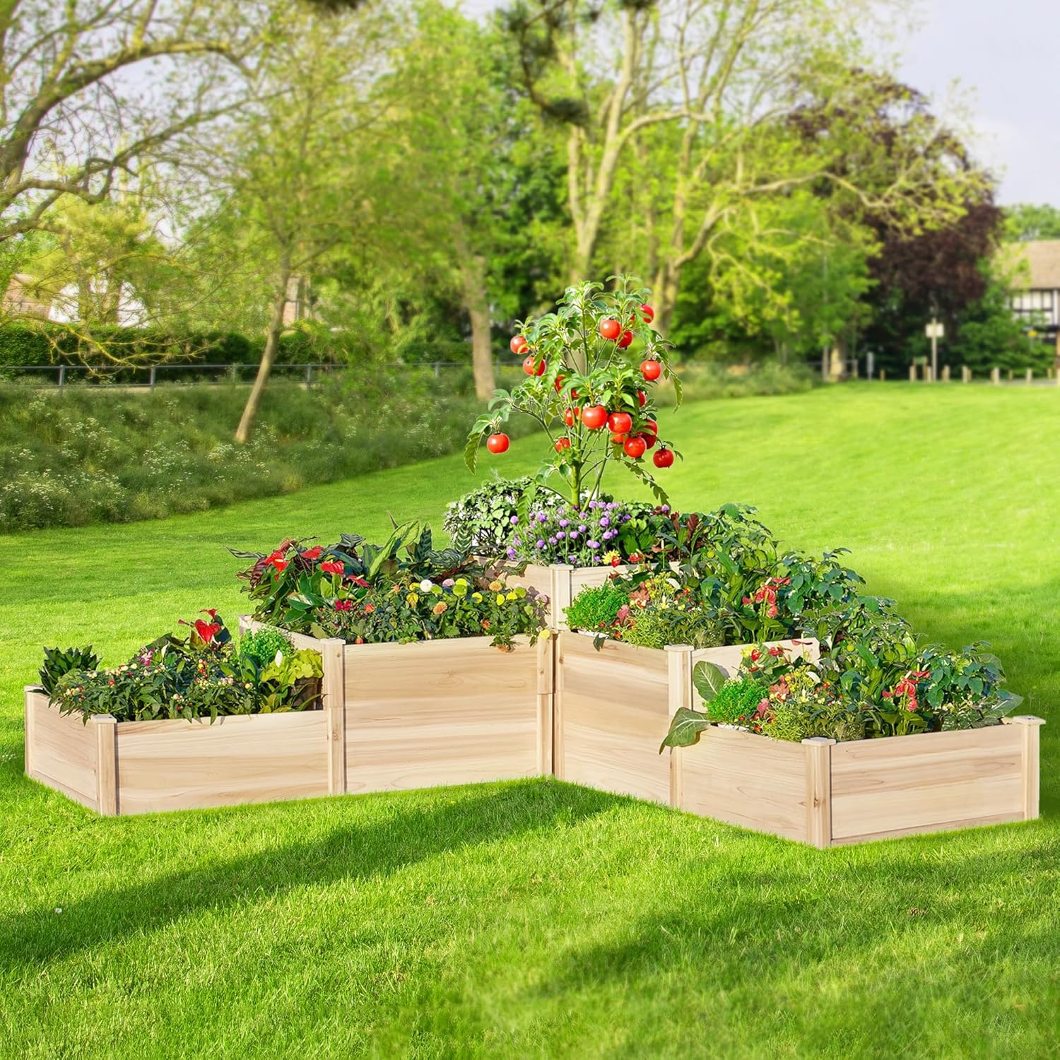 2026 SalesGarden Bed Outdoor Gardening, 28 Inch Depth 3-Tier Wood Planter Box with Cedar Leg, Baseboard, Leakage Hole,Easy Assembled, Ideal for Vegetables, Herbs, Flowers