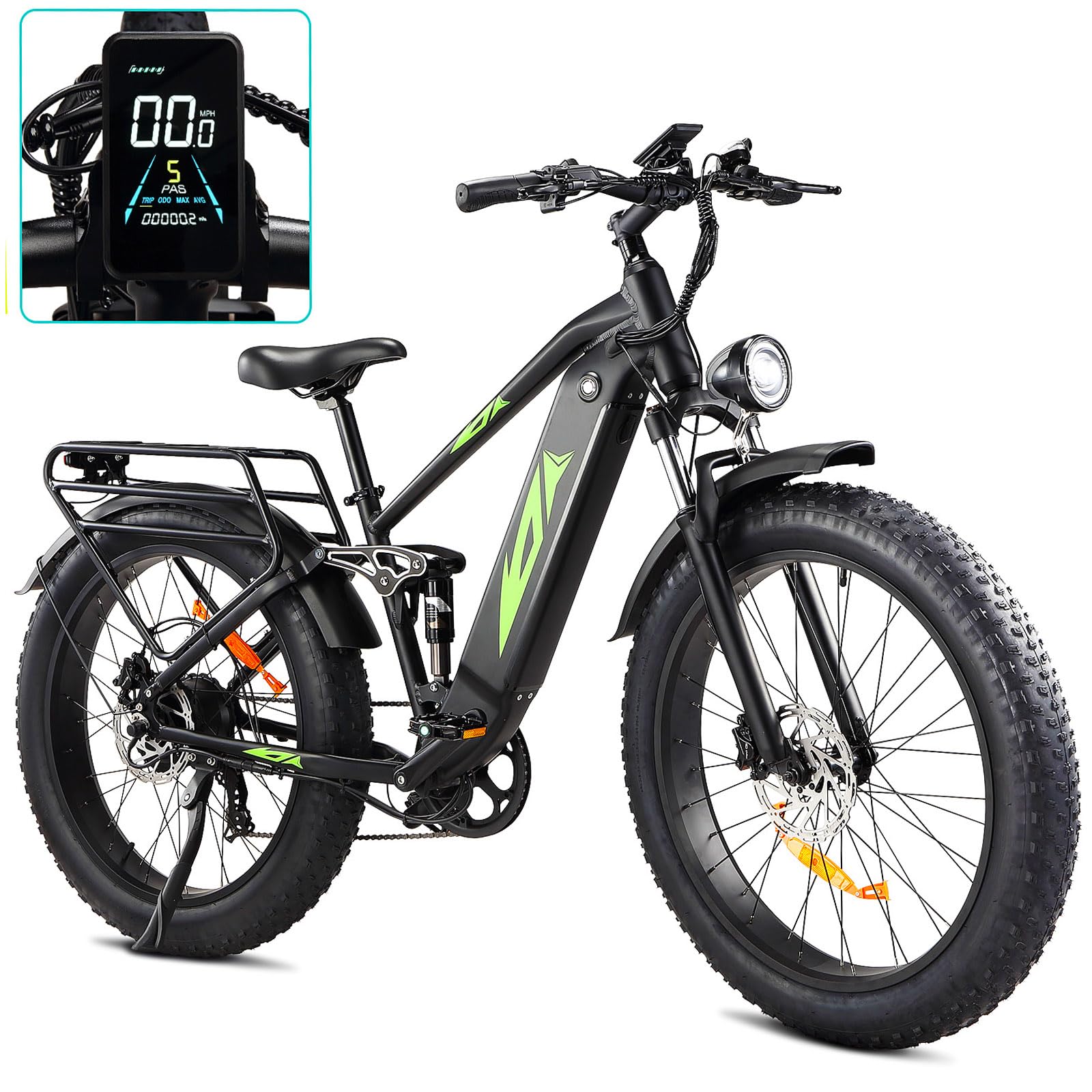 2026 SalesElectric Bike for Adults 1000W, 48V 17.5AH Battery Adult Electric Bicycles, 26 Fat Tire Full Suspension Ebike, 28MPH Mountain Beach E Bike, 7 Speed, 60Miles Range, UL Certified