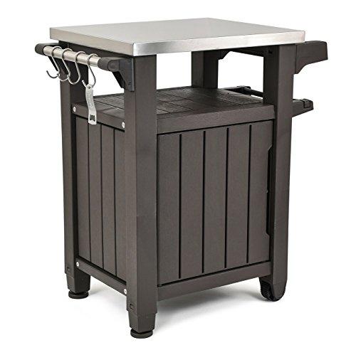 2026 SalesPortable Outdoor Table and Storage Cabinet with Hooks for Grill Accessories-Stainless Steel Top for Patio Kitchen Island or Bar Cart