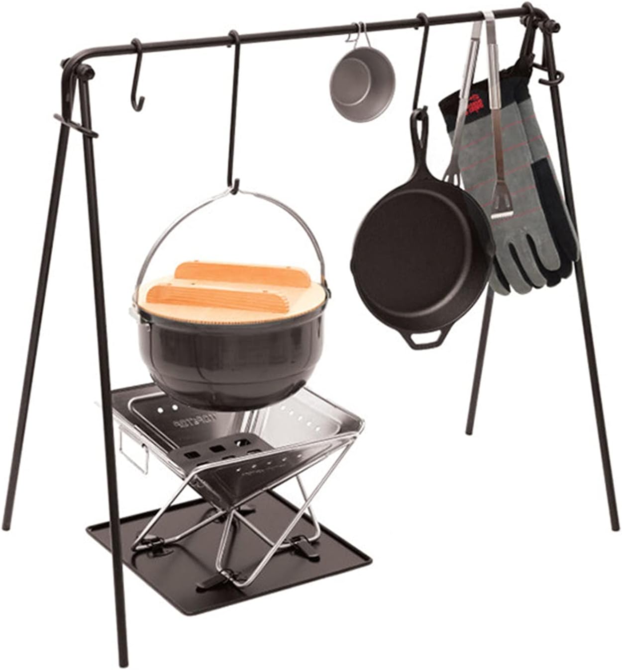 2026 SalesGrill Swing Campfire Cooking Stand BBQ Grill With Hooks & Accessories Bag For Outdoor Picnic Cookware & Dutch Ove (Color : Black, Size : 90x57x87cm) (Black 90x57x87cm)