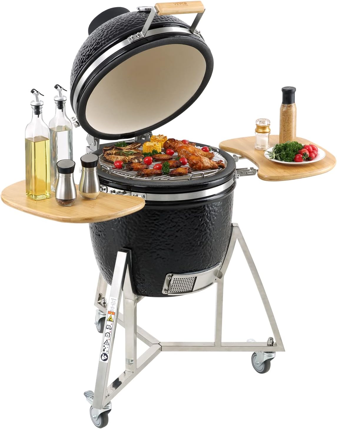2026 Sales18-inch portable charcoal grill with lid and cart, propane gas grill with sturdy stainless steel frame, outdoor cooking small smoker, suitable for camping, picnics and backyard barbecues, black version