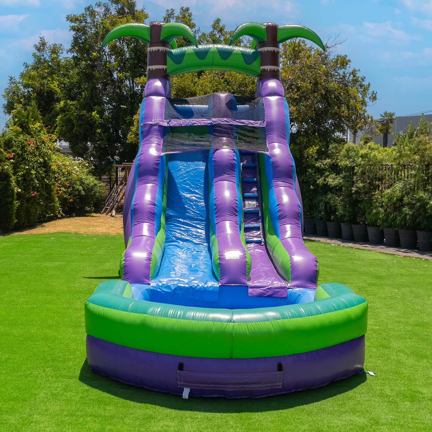 2026 Sales16�� Purple Tropical Lightweight Premium Commercial Grade Water Slide Inflatable with Attached Pool for Kids and Adults (with Blower), Wet Dry Use, Summer Fun