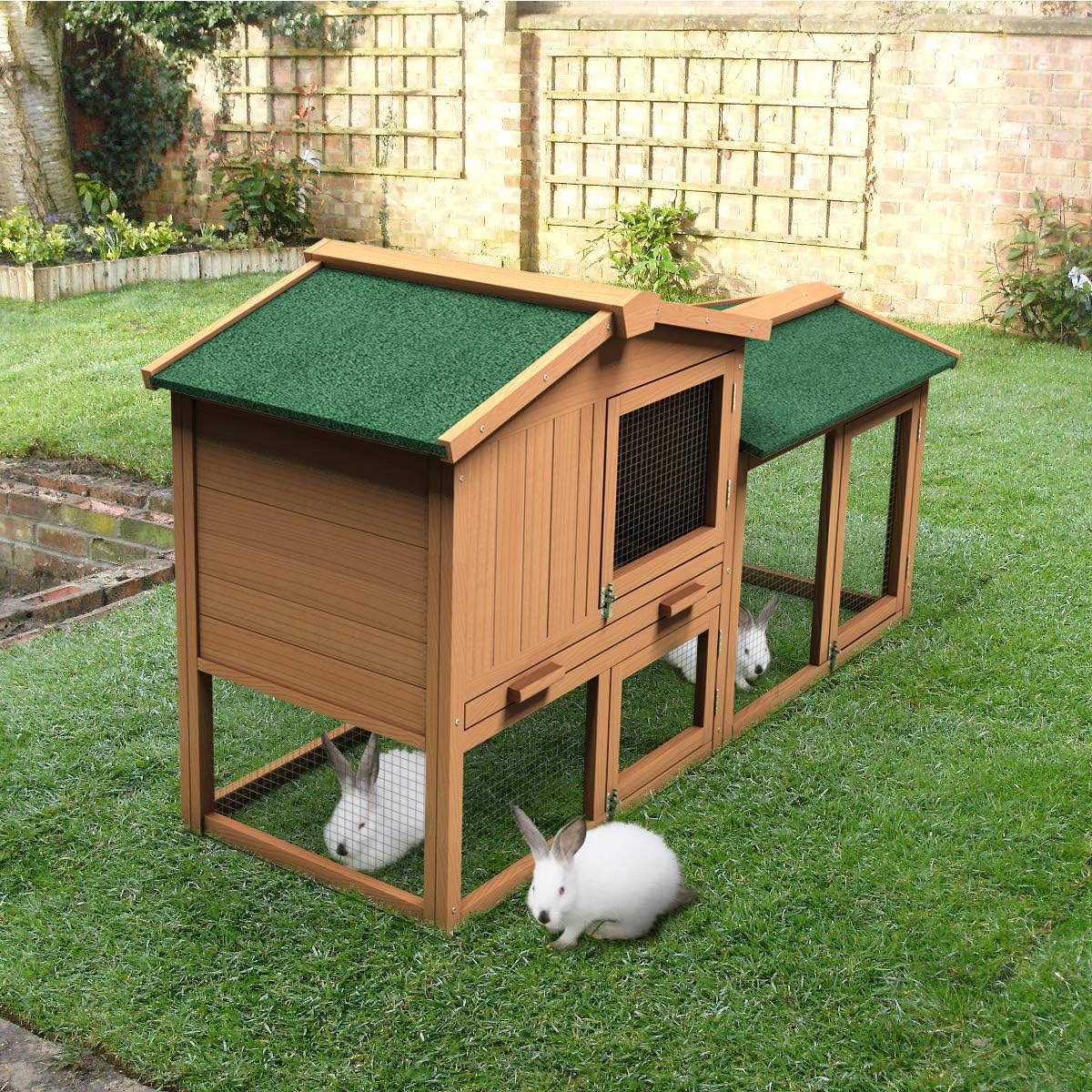 2026 SalesLarge chicken coop, wooden hen house, outdoor backyard rabbit cage with ventilation door, detachable tray and slope, chicken nesting box (58 inches) (58 inches long x 21 inches wide x 34 inches high)