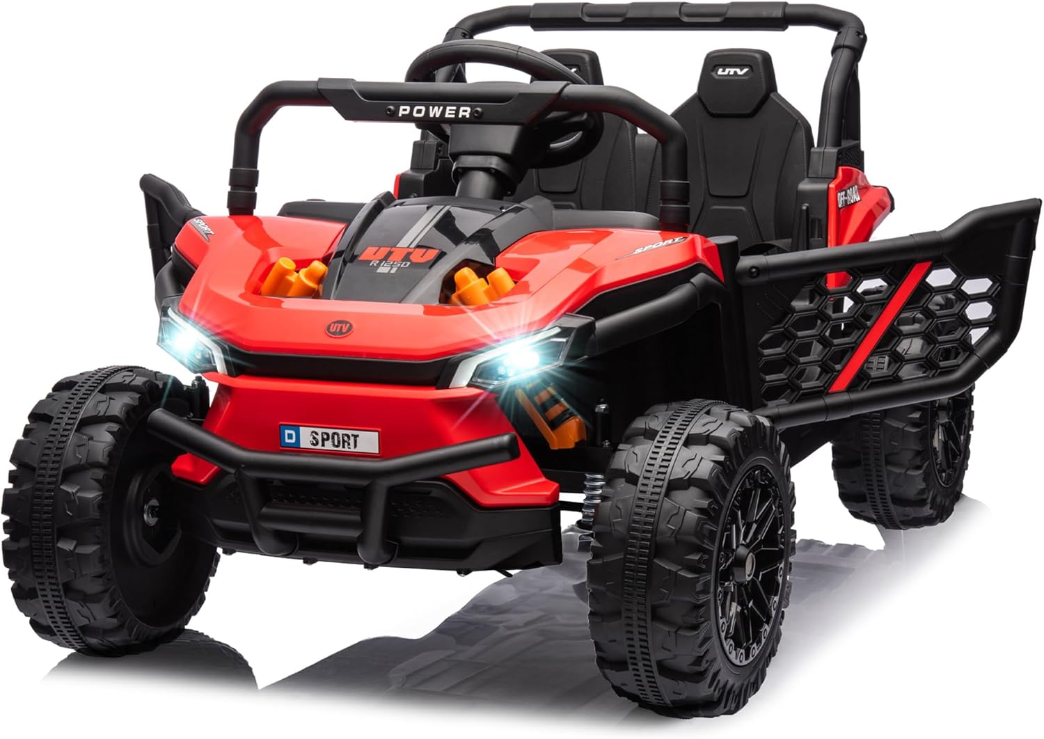 2026 Sales12-volt UTV scooter electric children's play vehicle, single-seat, equipped with a parent remote control, hinged doors, LED lights and Bluetooth MP3 player (white)