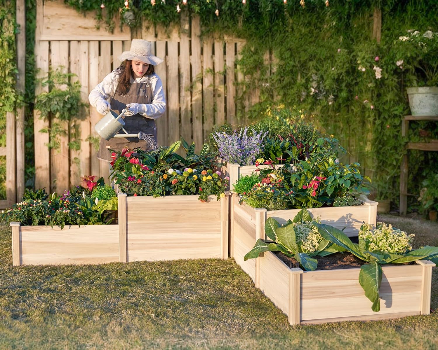 2026 SalesGarden Bed Outdoor Gardening, 28 Inch Depth 3-Tier Wood Planter Box with Cedar Leg, Baseboard, Leakage Hole,Easy Assembled, Ideal for Vegetables, Herbs, Flowers