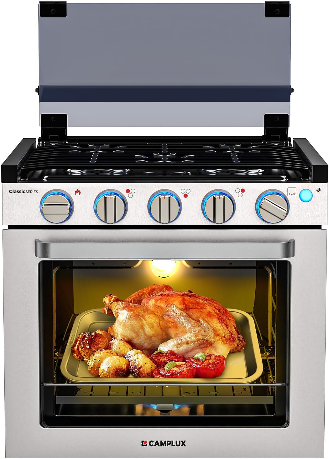 2026 SalesRV liquefied gas stove 21 inches high, a liquefied gas stove oven with 3 burners, suitable for RVs, apartments, mobile homes, made of stainless steel material