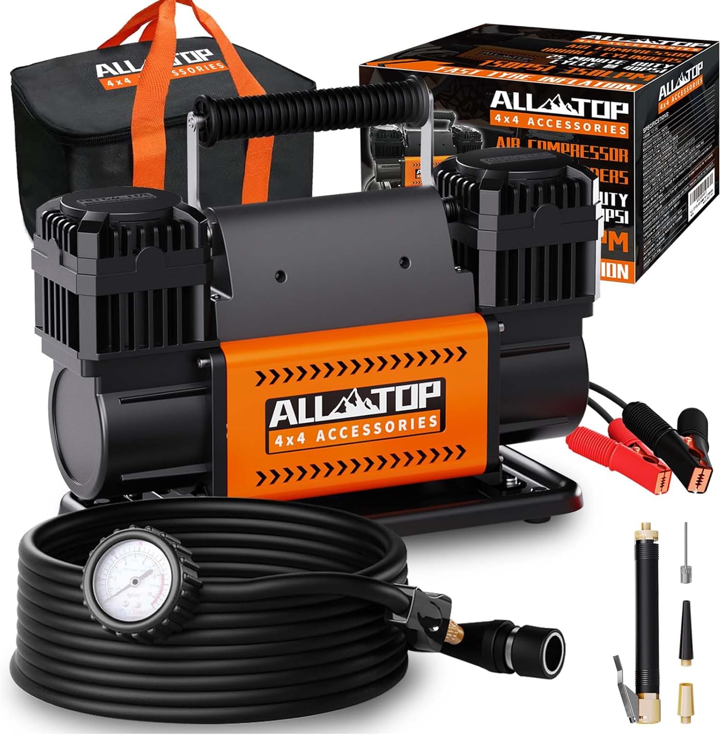 2026 SalesAir compressor kit, dual cylinder, 12-volt portable inflator, 12.35 cubic feet per minute, suitable for truck tires for off-road use, heavy-duty Max 150 pounds per square inch, suitable for four-wheel drive vehicles and campers.