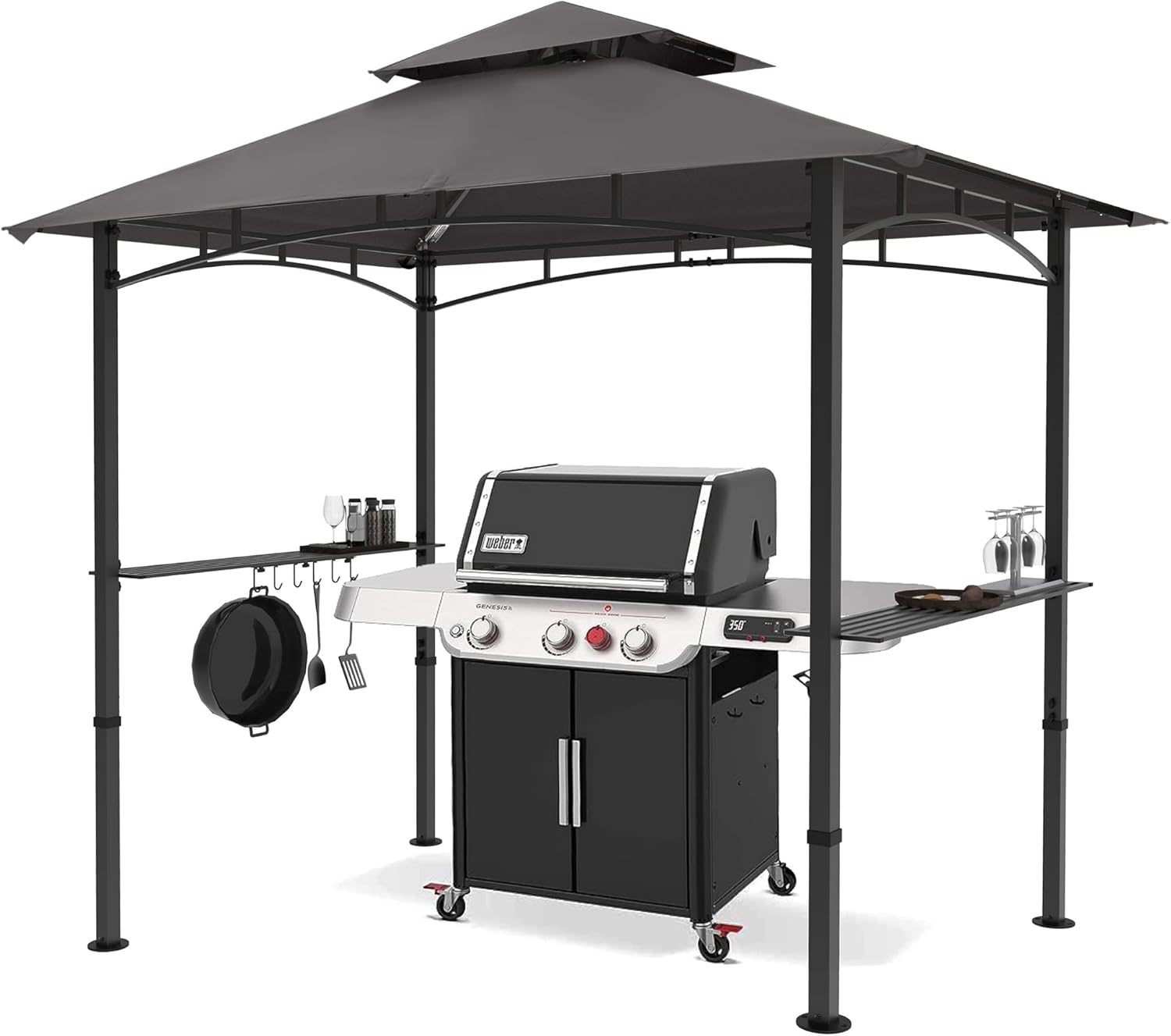 2026 SalesBar pavilion-style outdoor barbecue shelter 8 feet by 5 feet, double-layer outdoor barbecue shelter canopy with LED lights (gray)