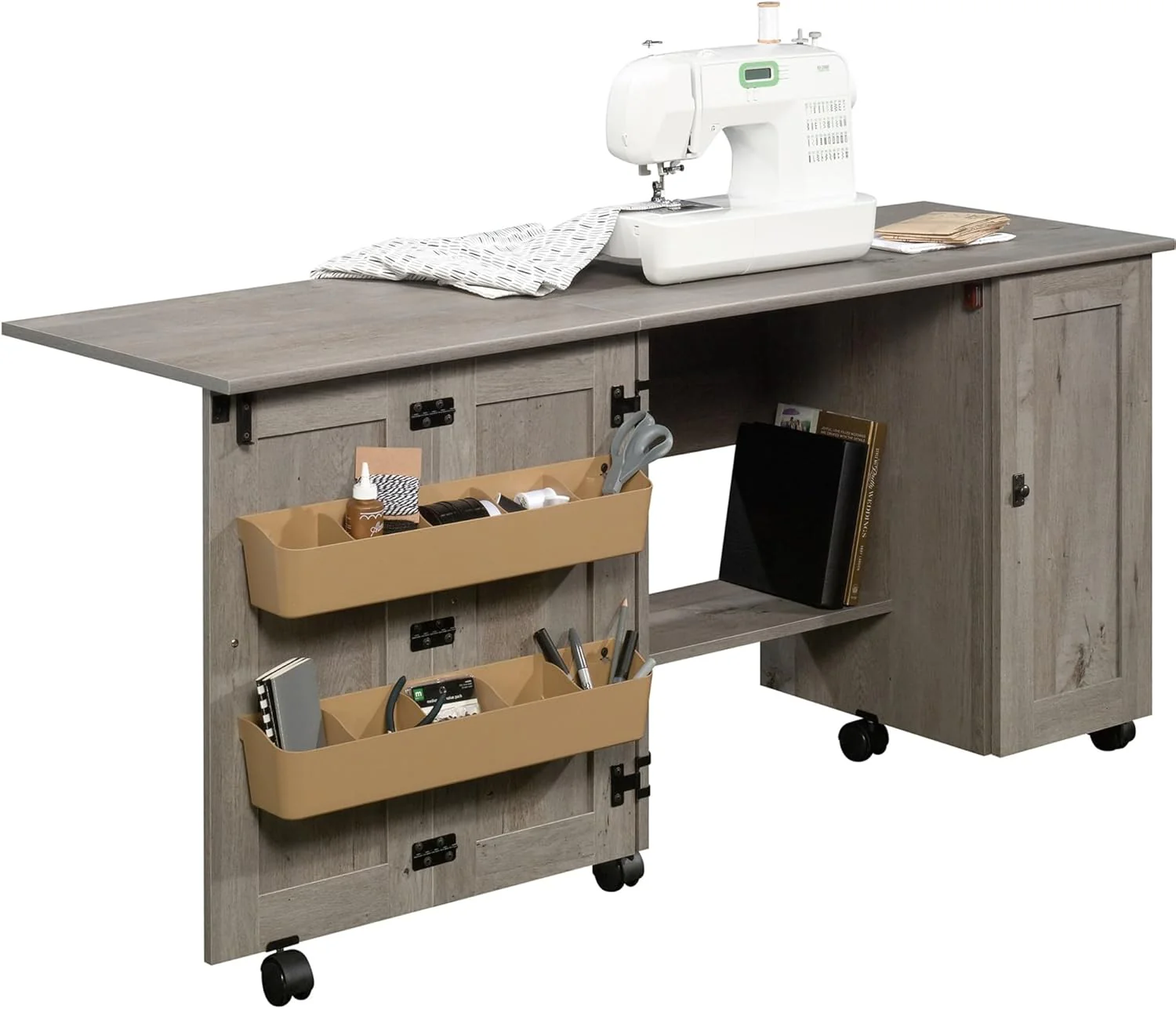 2026 SalesCraft Cart Storage Cabinet, Rolling Sewing Table with Expandable Top, Mystic Oak