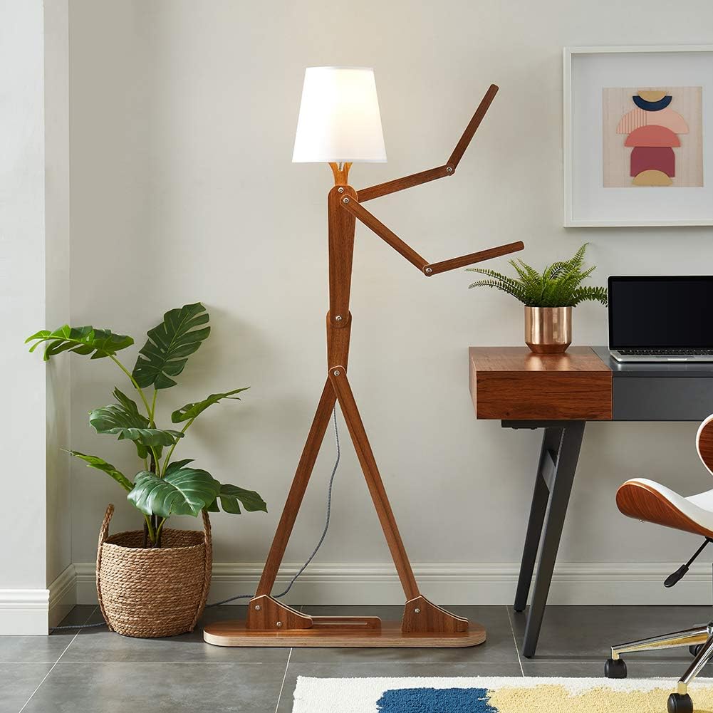 Cool-toned tall floor lamp, decorative reading lamp, standing wooden arm lamp, wooden lighting products, suitable for corners, children's rooms, boys' and girls' bedrooms, living rooms, home decoration, offices, country-style homes - with LED bulbs (