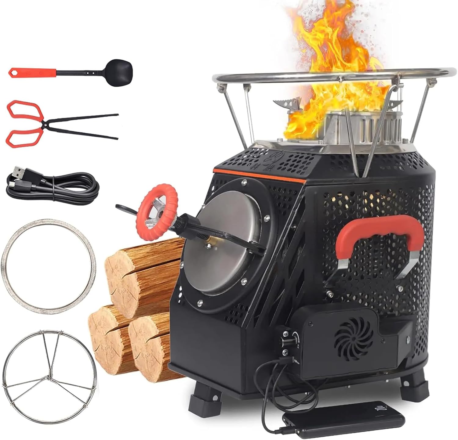 2026 SalesSmokeless camping stove, made of stainless steel, using wood as fuel, black in color, camping stove, heating stove