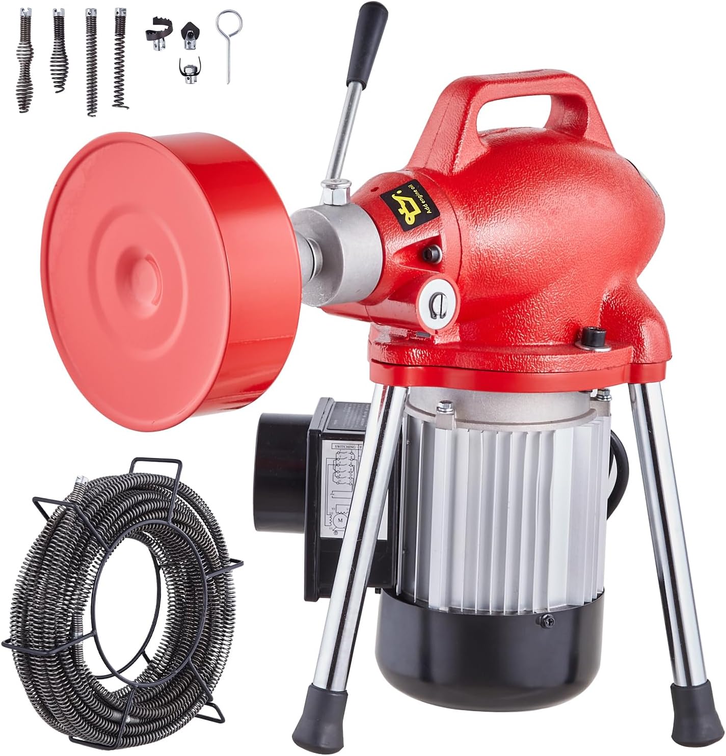 2026 SalesSegmented sewer cleaning machine 66 feet x 5/8 inches, 250-watt electric sewer unclogger with manual feeder - equipped with 2 steel cables, 7 cutters and clockwise/counterclockwise control device, suitable for 1.6-inch to 4-inch pipes.