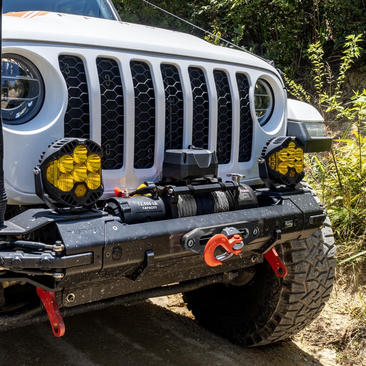 2026 SalesRUGCEL WINCH 12000lb 12V Truck Waterproof Electric Black Steel Rope Electric Winch with Roller Fairlead,Wired Handle,2 Infrared Remote Control, Trailer Winch