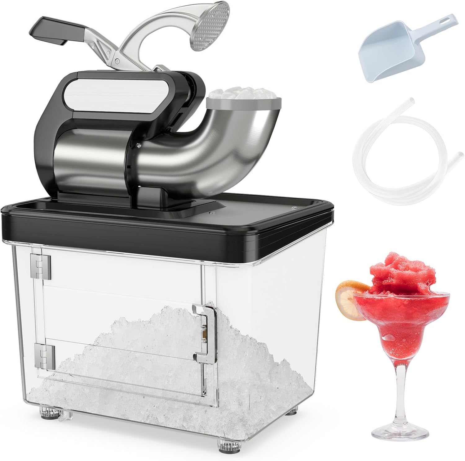 2026 Sales660-pound-per-hour commercial ice cube crusher, 300-watt ETL-certified electric ice cone machine, equipped with double blades, safety on/off button, 120-volt stainless steel ice cream maker, suitable for home restaurants, bars (gray)